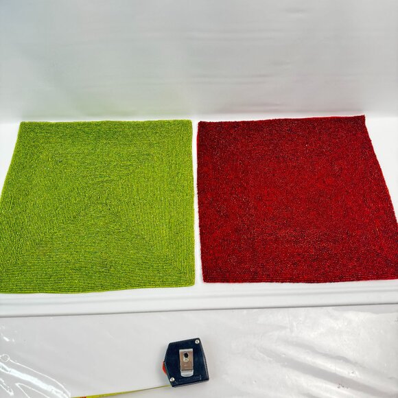 Christmas Glass Beaded Chargers 3 Red 3 Green Square 14x14" by RLK Leila's READ - Picture 1 of 13